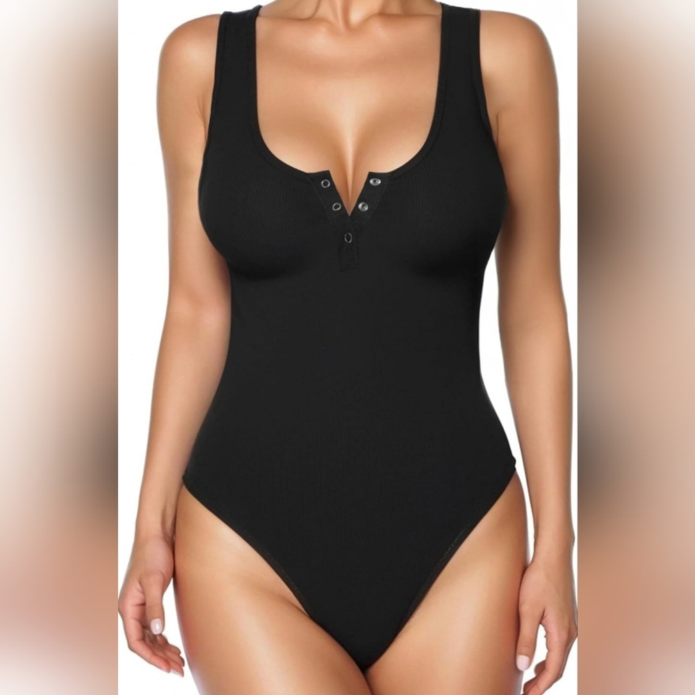 Popilush Shapewear Seamless Modal Long Sleeve Henley Bodysuit